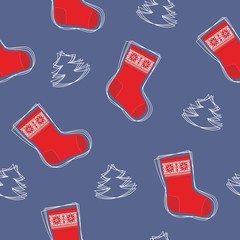 Vector illustration seamless pattern with Christmas sock