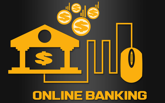Online banking concept with golden bank logo