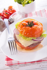 tomato hamburger with cheese and beef