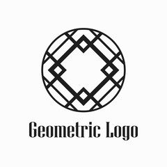 Round abstract geometric logo template design in art deco vintage style. Vector illustration.