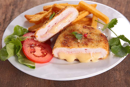 cordon bleu, chicken with cheese and ham