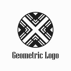 Round abstract geometric logo template design in art deco vintage style. Vector illustration.