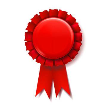 Red Award Ribbon Vector. Champion Medal. Honor Icon. Retro Element. 3D Realistic Illustration