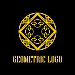 Round abstract geometric logo template design in art deco vintage style. Vector illustration.