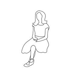 vector, isolated, sketch, contour little girl sitting