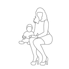 sketch, contour mom and child are sitting