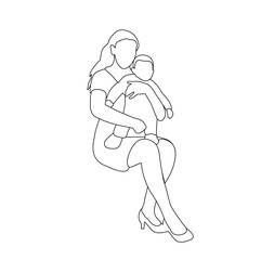 Fototapeta na wymiar isolated, sketch, contour mom and child are sitting