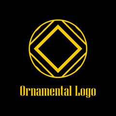 Round abstract geometric logo template design in art deco vintage style. Vector illustration.