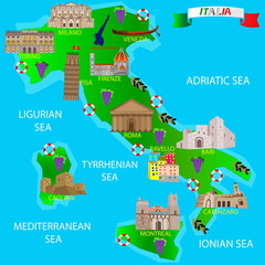 Map of Italy for tourists. Architectural monuments