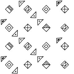Seamless vector geometrical pattern with hand drawn decorative elements. Graphic design, drawing illustration. Print for fabric, textil, wallpaper, wrapping, packaging. Line drawing. Doddle style,