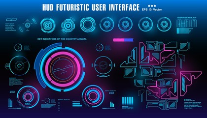 HUD futuristic blue user interface, dashboard display virtual reality technology screen, target