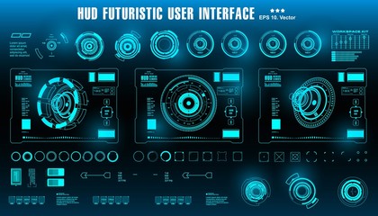 HUD futuristic blue user interface, dashboard display virtual reality technology screen, target