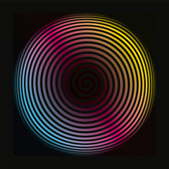 Obraz premium Colored spiral background pattern. Rainbow colored tunnel ending in dark infinity. Geometric vector illustration