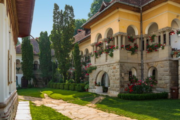 Traditional Romanian architecture building, part of the Turnu Monastery establishment, one of the most sacred Christian monastic dwellings, situated in Cozia Mountains, Valcea county, Romania.