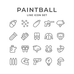 Set line icons of paintball