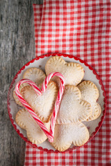 Homemade heart shape cookies with vanilla custard cream