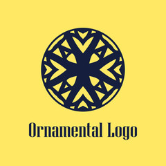 Round abstract geometric logo template design in art deco vintage style. Vector illustration.