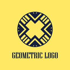 Round abstract geometric logo template design in art deco vintage style. Vector illustration.