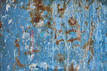 Background texture of dirty rusty metal surface blue painted