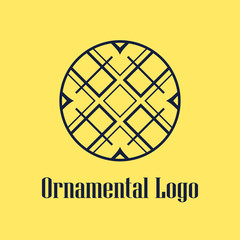 Round abstract geometric logo template design in art deco vintage style. Vector illustration.