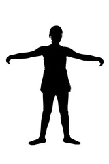 JPG of young teen female ballet dancer in RAD ballet poses black silhouette on white background  Second 2nd position from teacher's perspective © EdwardsMediaOnline