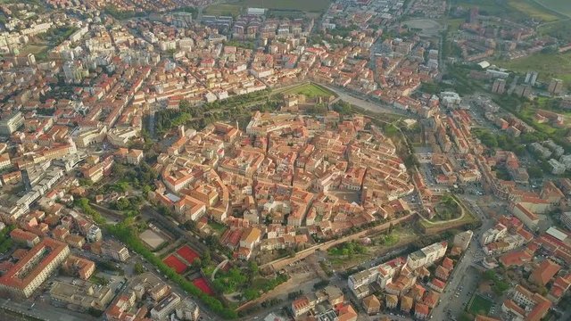 Aerial shot of star shaped city of Grosseto. Tuscany, Italy