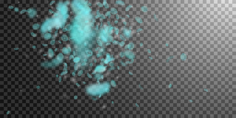 Turquoise flower petals falling down. Ecstatic rom