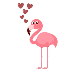 cute flamingo with hearts, vector illustration