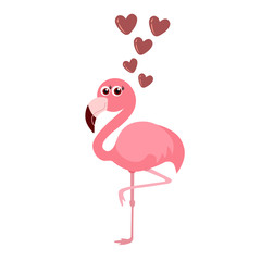 cute flamingo with hearts, vector illustration