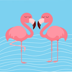 cute flamingo on blue background, vector illustration