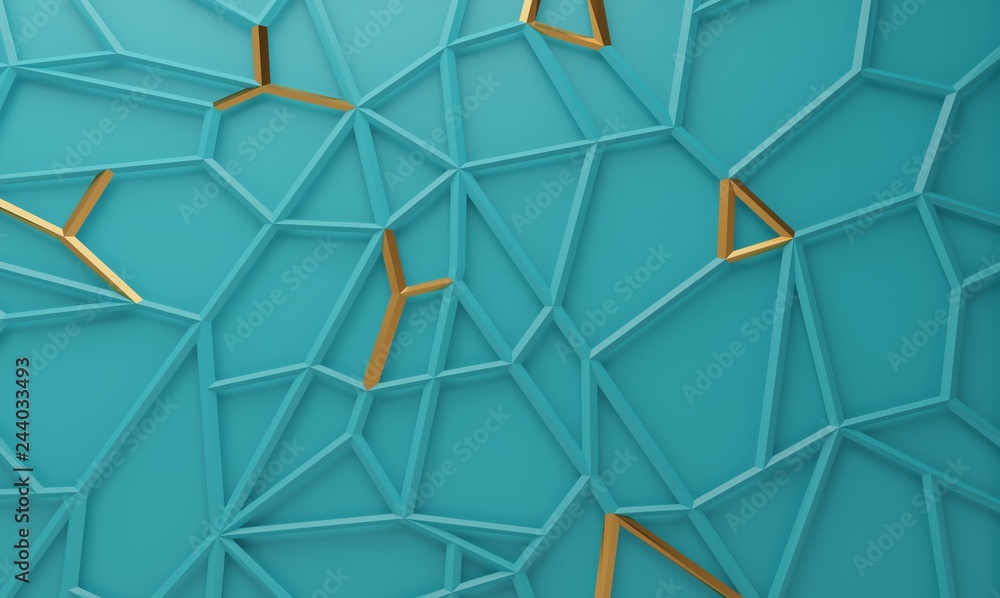 Poster abstract geometric polygonal structure with metallic accents. 3d render