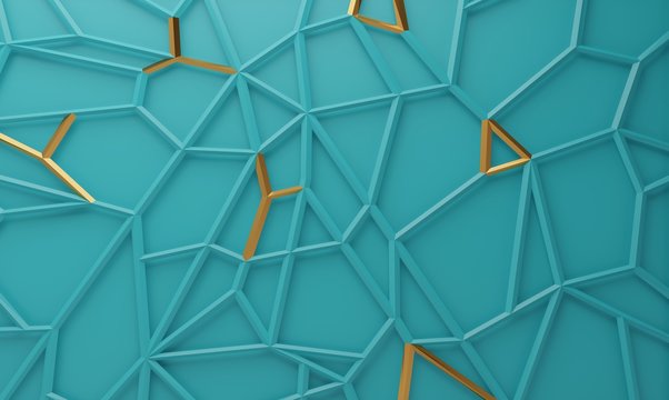 Fototapeta Abstract geometric polygonal structure with metallic accents. 3D render 