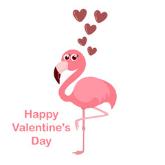 cute flamingo with hearts, vector illustration