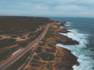 Aerial view from a road in the coastline near from the ocean. Cascais Portugal