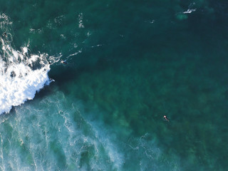 Aerial view from surfers. Drone photo. Surf Spot