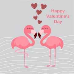 cute flamingo with hearts, vector illustration