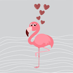 cute flamingo with hearts, vector illustration