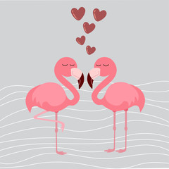 cute flamingo with hearts, vector illustration