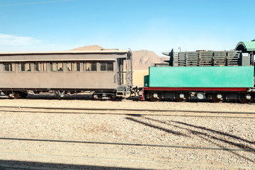 Obraz premium Train wagons in the Wadi Rum desert in Jordan