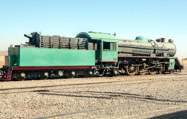 Fototapeta na wymiar Train wagons in the Wadi Rum desert in Jordan