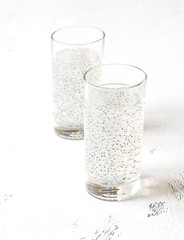 Two glasses of basil seed drink