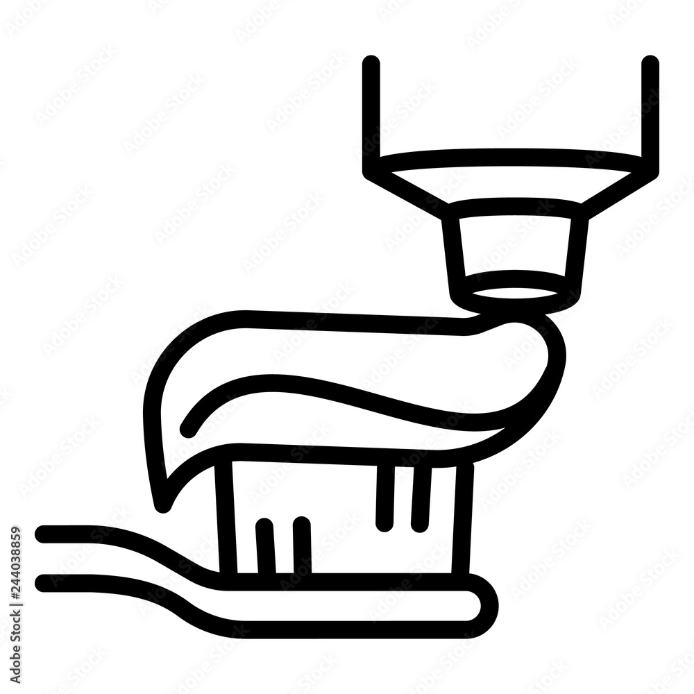Poster toothpaste on toothbrush head icon. outline toothpaste on toothbrush head vector icon for web design