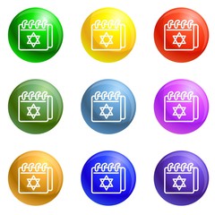 Jewish calendar icons vector 9 color set isolated on white background for any web design 