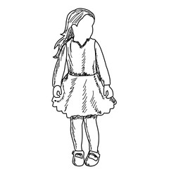 Fototapeta na wymiar white background, faceless child girl sketch, lines