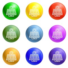 Solar panel icons vector 9 color set isolated on white background for any web design 