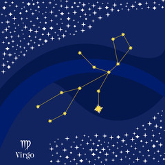 Virgo constellation vector. Stars on deep blue sky with Virgo  zodiac sign - 244040846