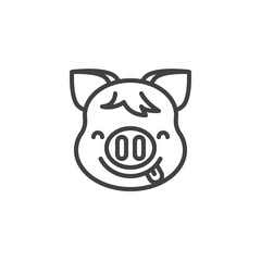 Piggy Face With Tongue emoji line icon. linear style sign for mobile concept and web design. Cute piggy face emoticon outline vector icon. New year Pig head symbol, logo illustration. Pixel perfect