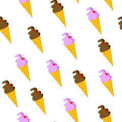 Ice-cream colorful pattern on white backgrund vector illustration flat desing