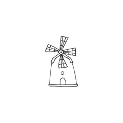 Obraz premium Farm logo element. Vector mill in hand drawn style.