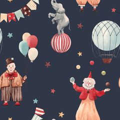Watercolor circus vector pattern